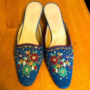 Madeline blue Jean bedazzled mules